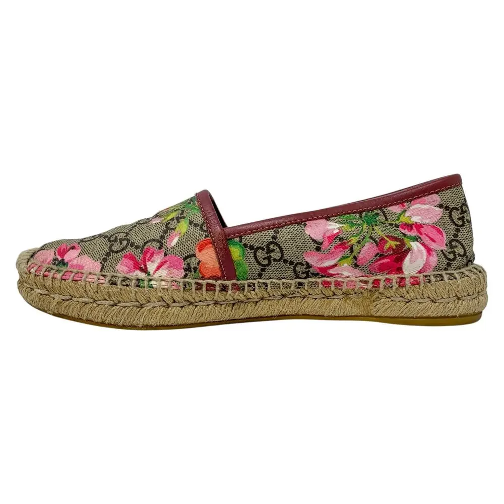 Gucci Bloom GG Supreme Monogram Canvas Pink Floral Print Espadrille Flats 37.5